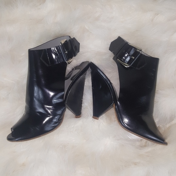 Chloe Patent Leather Black Ankle Wedge Booties 37 - Picture 3 of 8